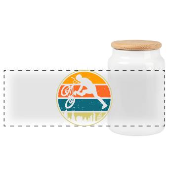 Rétro coucher de soleil vélo cycliste design - Boîte à biscuits avec couvercle en bois - blanc - Devant