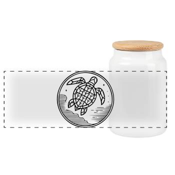 Turtle & Ocean – Spiritual Connection of the Sea - Panoramic Cookie Jar with Wooden Lid - white - Front