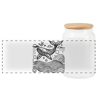 Ocean Spirit – Geometric Whale - Panoramic Cookie Jar with Wooden Lid - white - Front