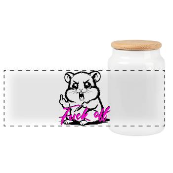 Funny Hamster *Fuck off* - Panorama Keksdose mit Holzdeckel - Weiß - Vorne