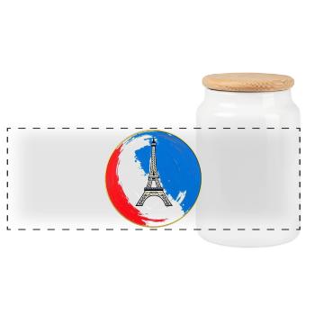 France Badge – Tricolor Pride - Panoramic Cookie Jar with Wooden Lid - white - Front