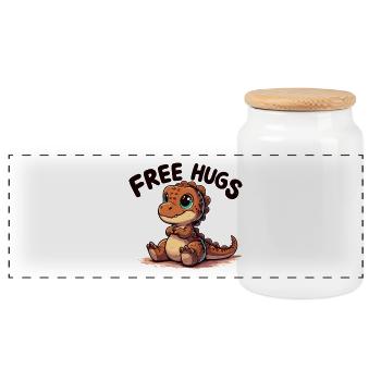 T-Rex Cute Baby Dino Baby Hugs Gift - Panoramic Cookie Jar with Wooden Lid - white - Front