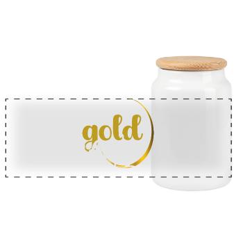 Elegant Gold and White Love Heart Design - Panoramic Cookie Jar with Wooden Lid - white - Front
