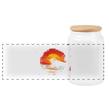 Surfer Sunset - Panoramic Cookie Jar with Wooden Lid - white - Front