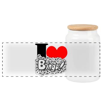 Bingo, Bingospiel, Glücksspiel, I Love (25) - Panorama Keksdose mit Holzdeckel - Weiß - Vorne