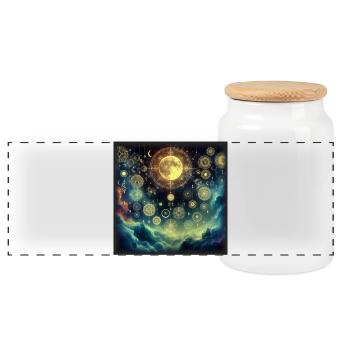 Mystic Astrology - Panoramic Cookie Jar with Wooden Lid - white - Front