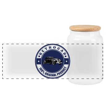 Retro car - Panoramic Cookie Jar with Wooden Lid - white - Front