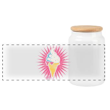 Eiscreme Cartoon Look - Panorama Keksdose mit Holzdeckel - Weiß - Vorne