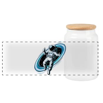 Cool astronaut in space with thumbs up - Panoramic Cookie Jar with Wooden Lid - white - Front