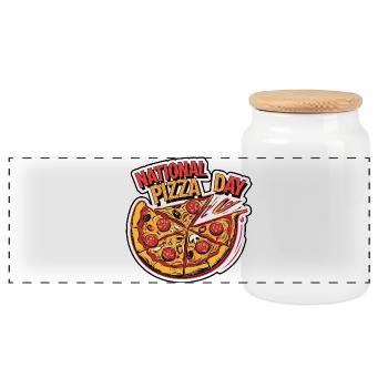 Journée nationale de la pizza 2026 pizza day gift - Boîte à biscuits avec couvercle en bois - blanc - Devant