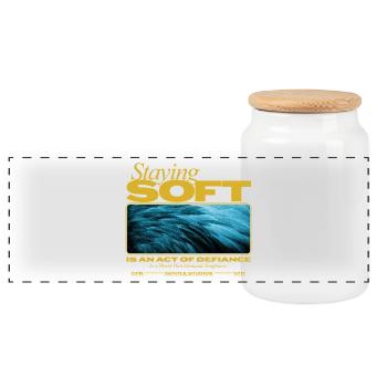 Staying Soft – Power in Gentleness - Panoramic Cookie Jar with Wooden Lid - white - Front