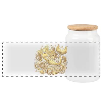 Mermaid Mermaid Princess Gold Golden Gift - Panoramic Cookie Jar with Wooden Lid - white - Front