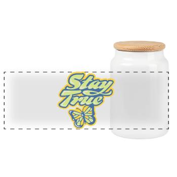 Stay True – Lettrage pastel - Boîte à biscuits avec couvercle en bois - blanc - Devant