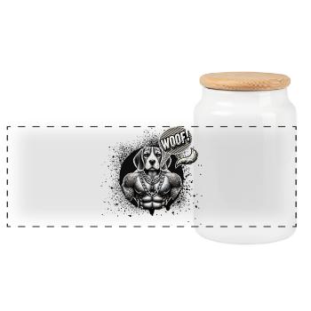 Tattoo-Mastiff mit Ketten WOOF - Panorama Keksdose mit Holzdeckel - Weiß - Vorne