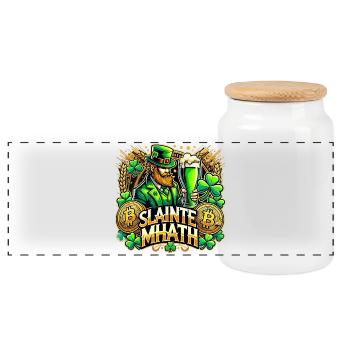 St. Patrick's Day Slainte Mhath Bitcoin Gift - Panoramic Cookie Jar with Wooden Lid - white - Front