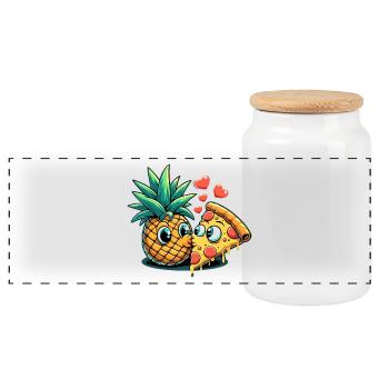Pizza Hawaii Kuss Liebe Beziehung witzig Geschenk - Panorama Keksdose mit Holzdeckel - Weiß - Vorne