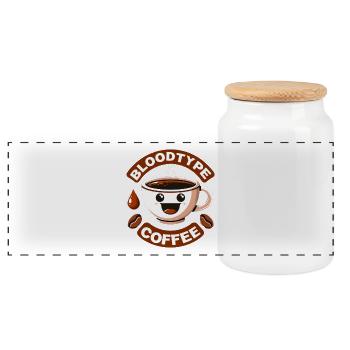 Blood Type Coffee Cartoon Gift - Panoramic Cookie Jar with Wooden Lid - white - Front