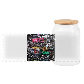 crazy colorful writings - Panoramic Cookie Jar with Wooden Lid - white - Front