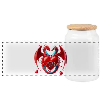 Duo d’amour au cœur de dragon - Boîte à biscuits avec couvercle en bois - blanc - Devant