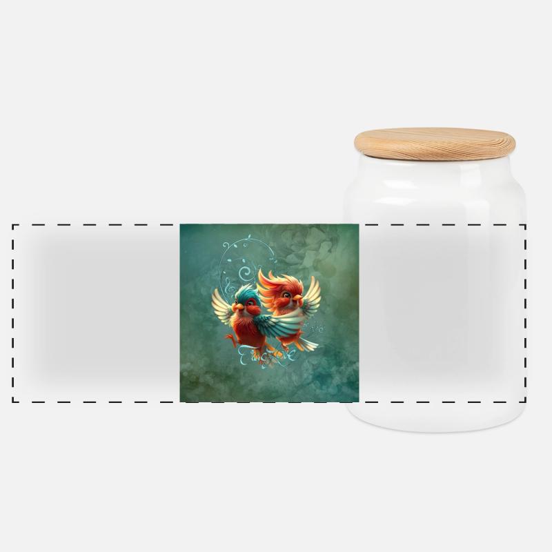 Mélodie d’amour d’oiseaux tendres. - Boîte à biscuits avec couvercle en bois - blanc