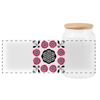 Flowerpower black and pink - Panoramic Cookie Jar with Wooden Lid - white - Front
