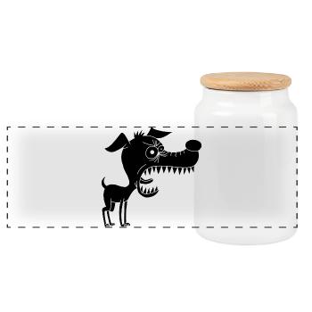 Petit chien noir et grande gueule - Boîte à biscuits avec couvercle en bois - blanc - Devant