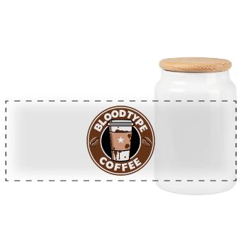 Blood Type Coffee Cartoon Gift - Panoramic Cookie Jar with Wooden Lid - white - Front