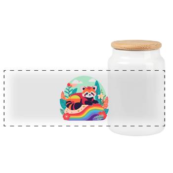 Rainbow Panda at Rest - Panoramic Cookie Jar with Wooden Lid - white - Front