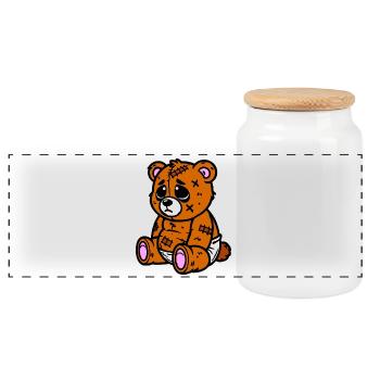 Little sad bear - Panoramic Cookie Jar with Wooden Lid - white - Front