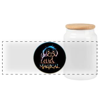 Magic Puppy - Panoramic Cookie Jar with Wooden Lid - white - Front