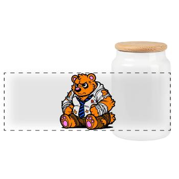 Office Bear - Panoramic Cookie Jar with Wooden Lid - white - Front