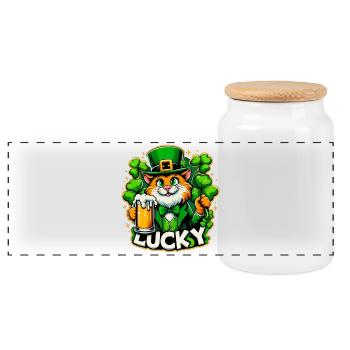 Saint-Patrick Leprechaun Cat Happy - Boîte à biscuits avec couvercle en bois - blanc - Devant
