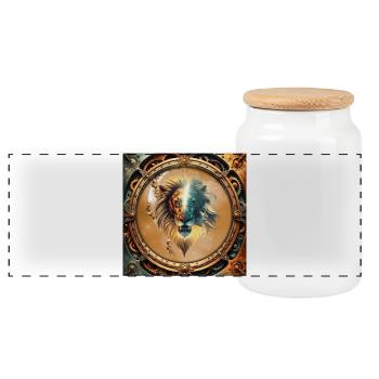Dualité de la force, le lion et la femme. - Boîte à biscuits avec couvercle en bois - blanc - Devant