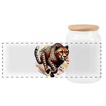 Cheetah - Panoramic Cookie Jar with Wooden Lid - white - Front
