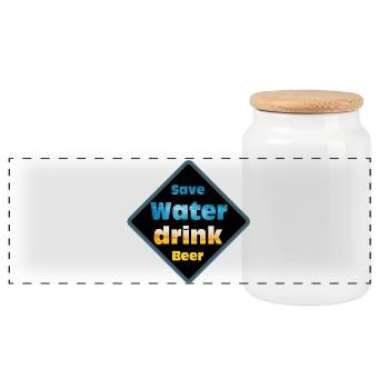 Save Water Drink Beer Schild-Design - Panorama Keksdose mit Holzdeckel - Weiß - Vorne