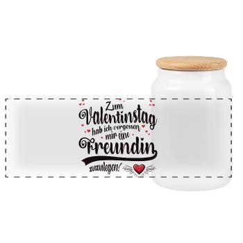 Valentinstag keine Freundin - Panorama Keksdose mit Holzdeckel - Weiß - Vorne