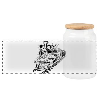 Railroad - Panoramic Cookie Jar with Wooden Lid - white - Front