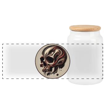 Crâne orné - Boîte à biscuits avec couvercle en bois - blanc - Devant