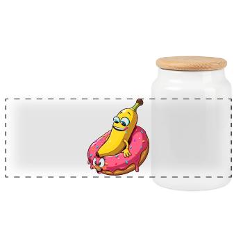 Banane Donut Beziehung Liebe machen Geschenk - Panorama Keksdose mit Holzdeckel - Weiß - Vorne