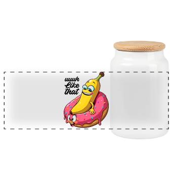 Banane Donut Beziehung Liebe machen Geschenk - Panorama Keksdose mit Holzdeckel - Weiß - Vorne