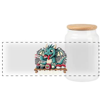 Dragon Maki Sushi Yummy Kawaii Cadeau - Boîte à biscuits avec couvercle en bois - blanc - Devant