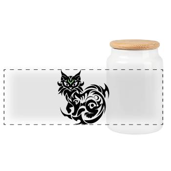 Mystic cat tribal - Panoramic Cookie Jar with Wooden Lid - white - Front