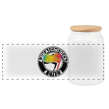 Anti-fascist action - Panoramic Cookie Jar with Wooden Lid - white - Front