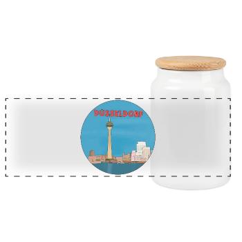 Deutsche Stadt Düsseldorf - Panorama Keksdose mit Holzdeckel - Weiß - Vorne