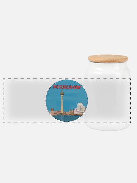 Deutsche Stadt Düsseldorf - Panorama Keksdose mit Holzdeckel - Weiß