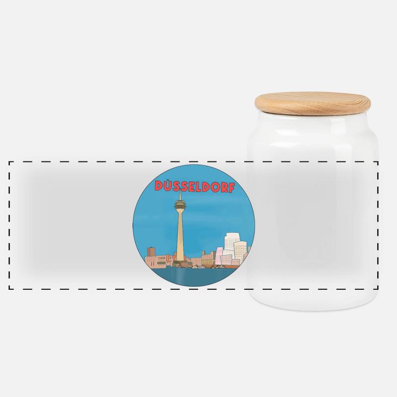 Deutsche Stadt Düsseldorf - Panorama Keksdose mit Holzdeckel - Weiß