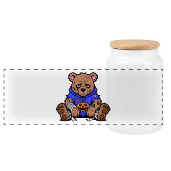 Halloween Bear - Panoramic Cookie Jar with Wooden Lid - white - Front