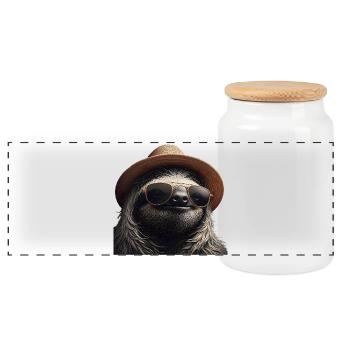 Faultier mit Hut und Sonnenbrille - Panorama Keksdose mit Holzdeckel - Weiß - Vorne