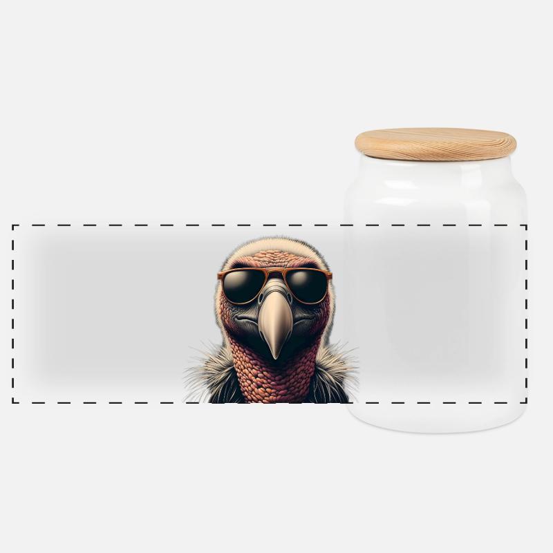 Geier mit Sonnenbrille - Panorama Keksdose mit Holzdeckel - Weiß
