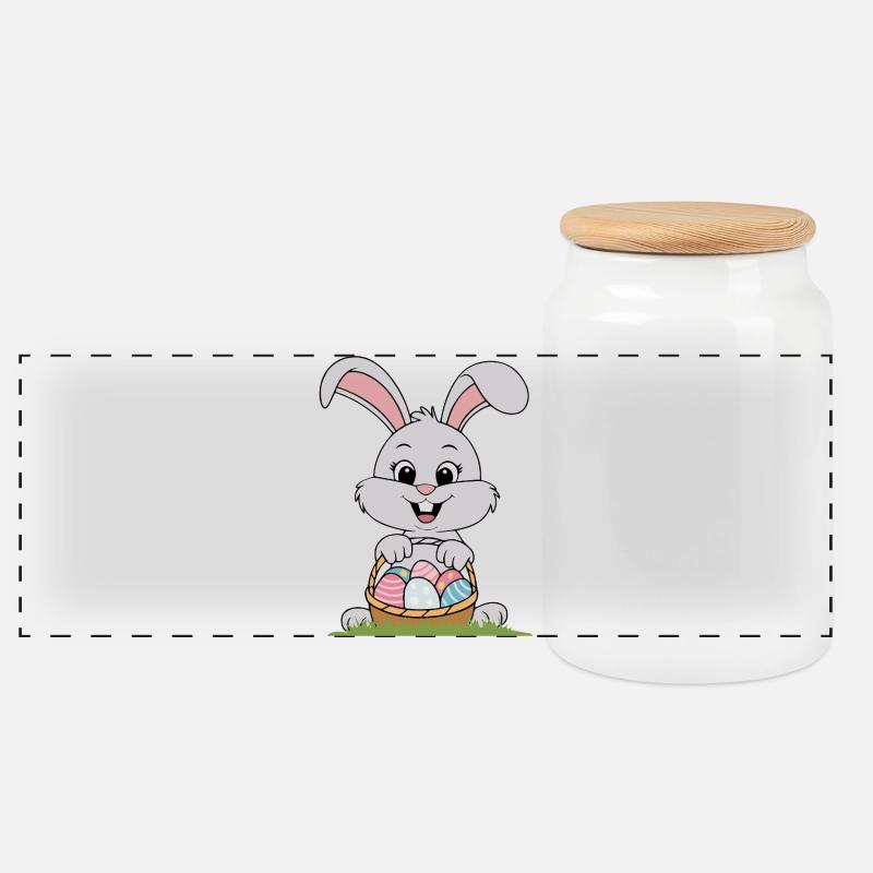 Cute Easter Rabbit - Panoramic Cookie Jar with Wooden Lid - white